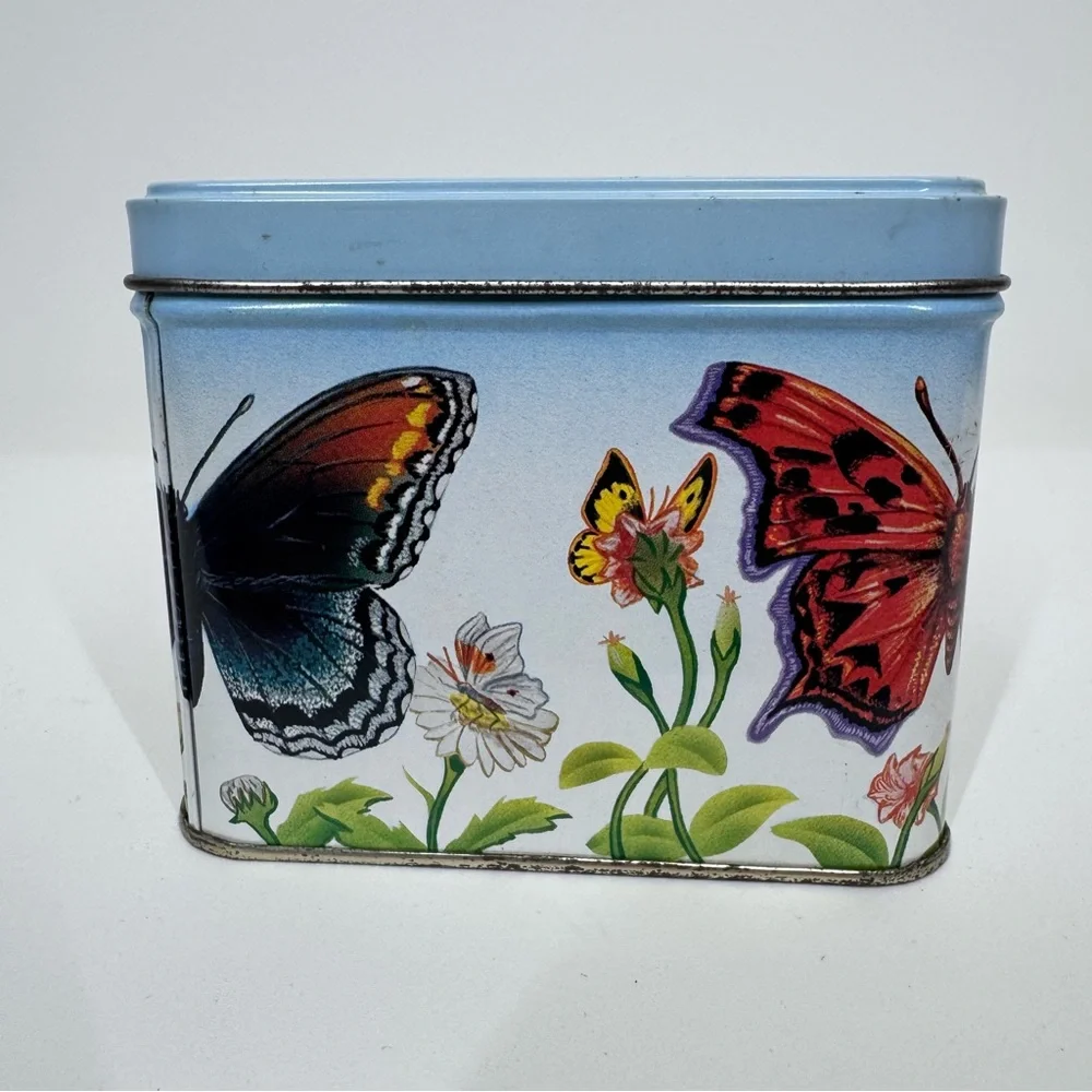 Early 90’s Vintage Butterfly & Flower Print Square Tin Box With Lid
